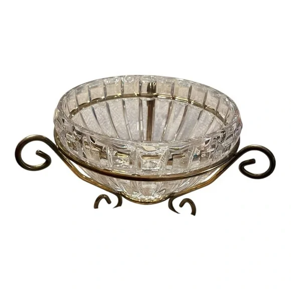 Mikasa 8” Refections Austria cut crystal bowl w/ 3 leg gold stand elegant fancy - Picture 5 of 8